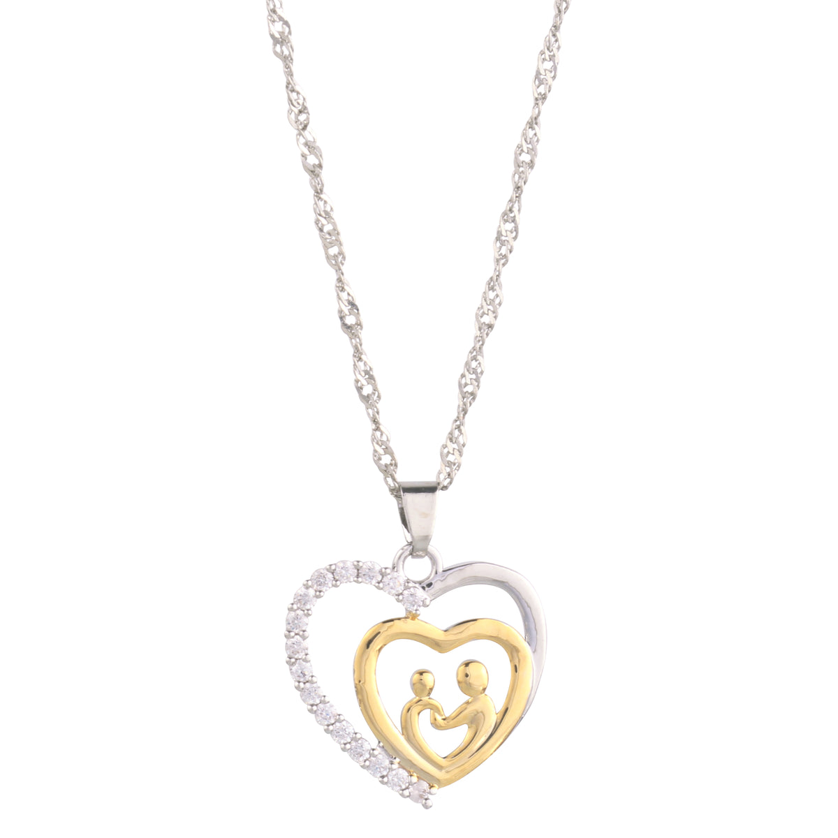 Mother and Child Pavé Heart Pendant Necklace – CZ | Gift for Mom
