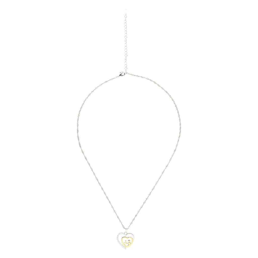 Mother and Child Pavé Heart Pendant Necklace – CZ | Gift for Mom